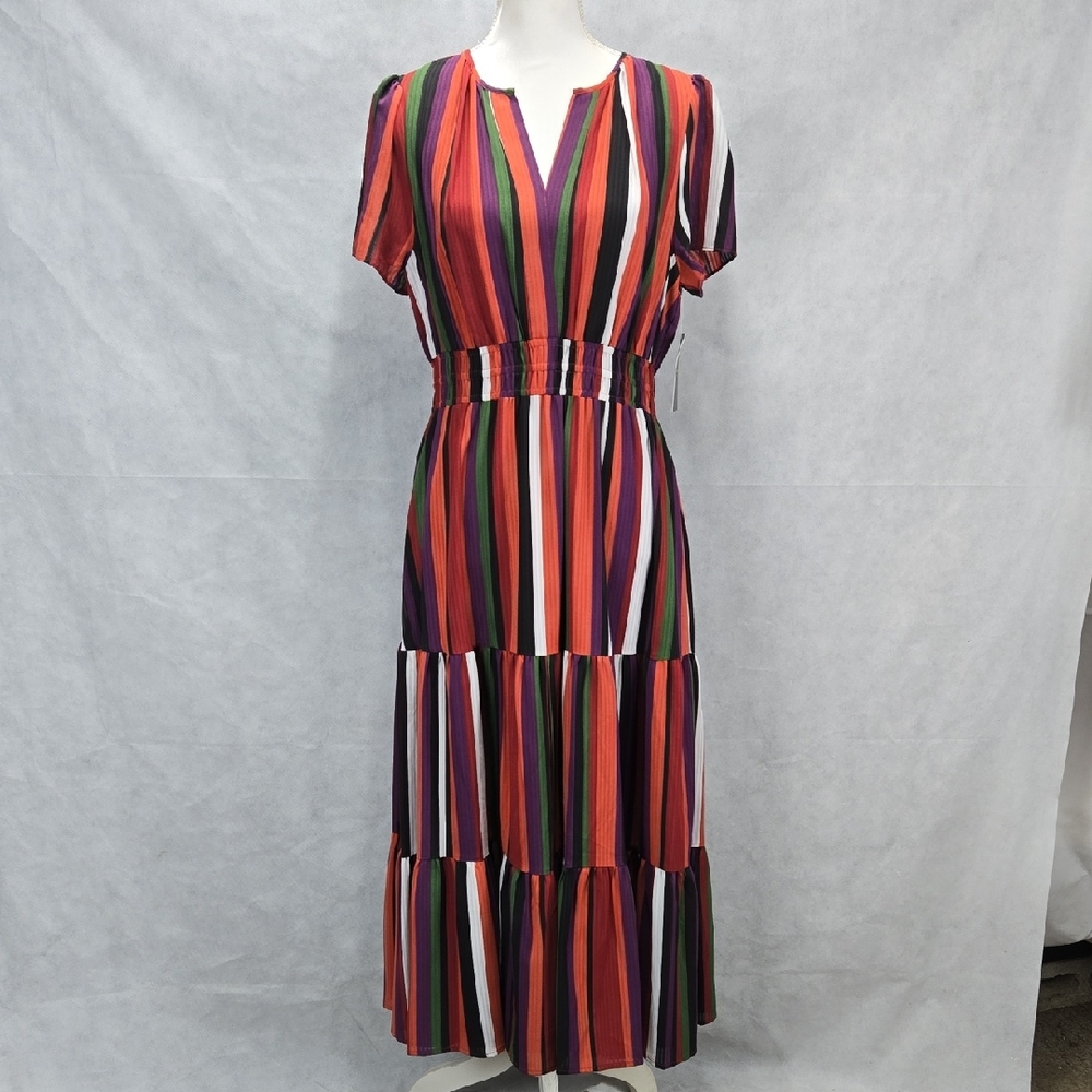Tahari ASL Multicolor Striped Midi Dress